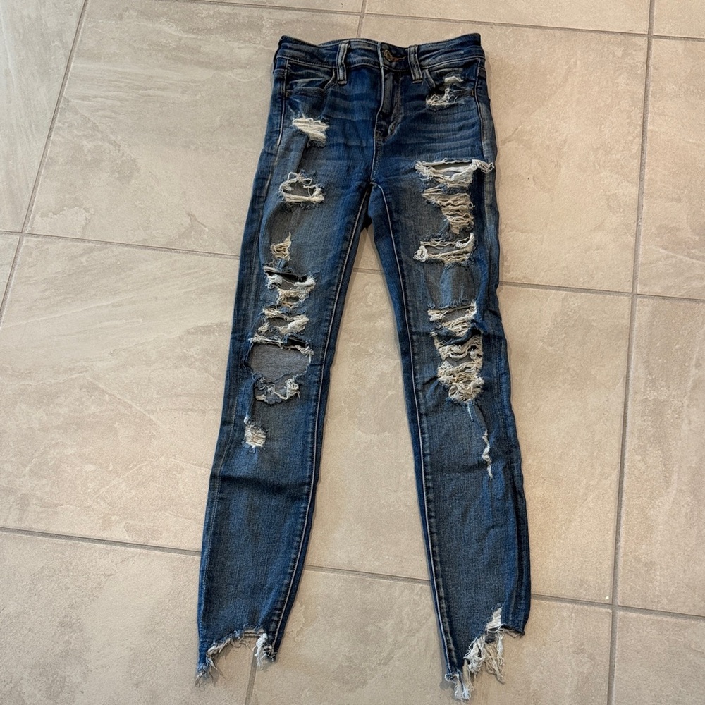 American Eagle Outfitters Dark Blue Ripped Skinny Jeans